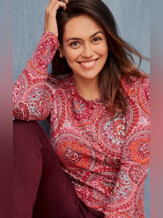 Talbots - PIMA CREWNECK TEE - CIRCLE PAISLEY - Picture 2 of 8